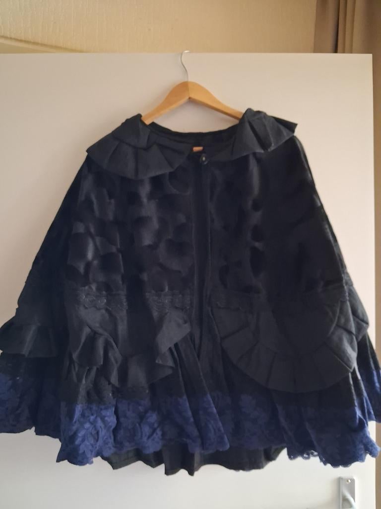 Dickens Rok Blauw/Zwart Kant Maat M met Petticoat, Dickens, Blauw, Gedragen, Ophalen