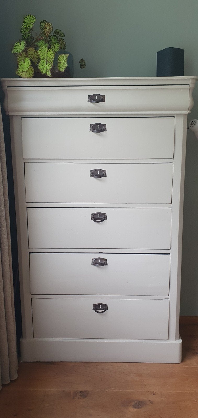 Vintage ladekast met 6 laden - Crème wit, Ophalen, Gebruikt, 5 laden of meer, 75 cm of meer