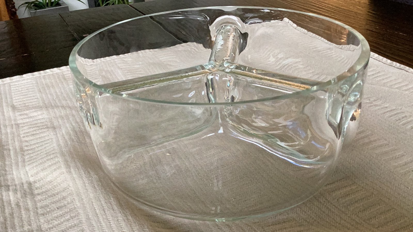Glazen schaal met 3 vakken, Ophalen of Verzenden, Zo goed als nieuw, Rond, Glas
