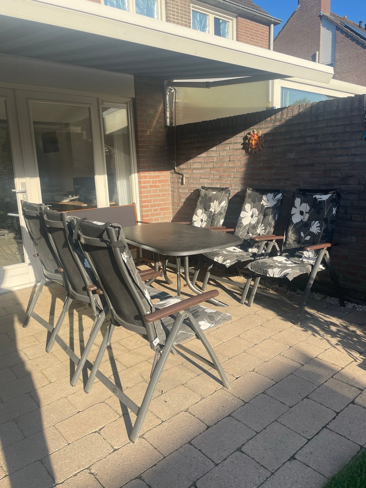Tuinset met 6 stoelen, 6 kussens en tafel, Ophalen, Gebruikt, Eettafel, 6 zitplaatsen