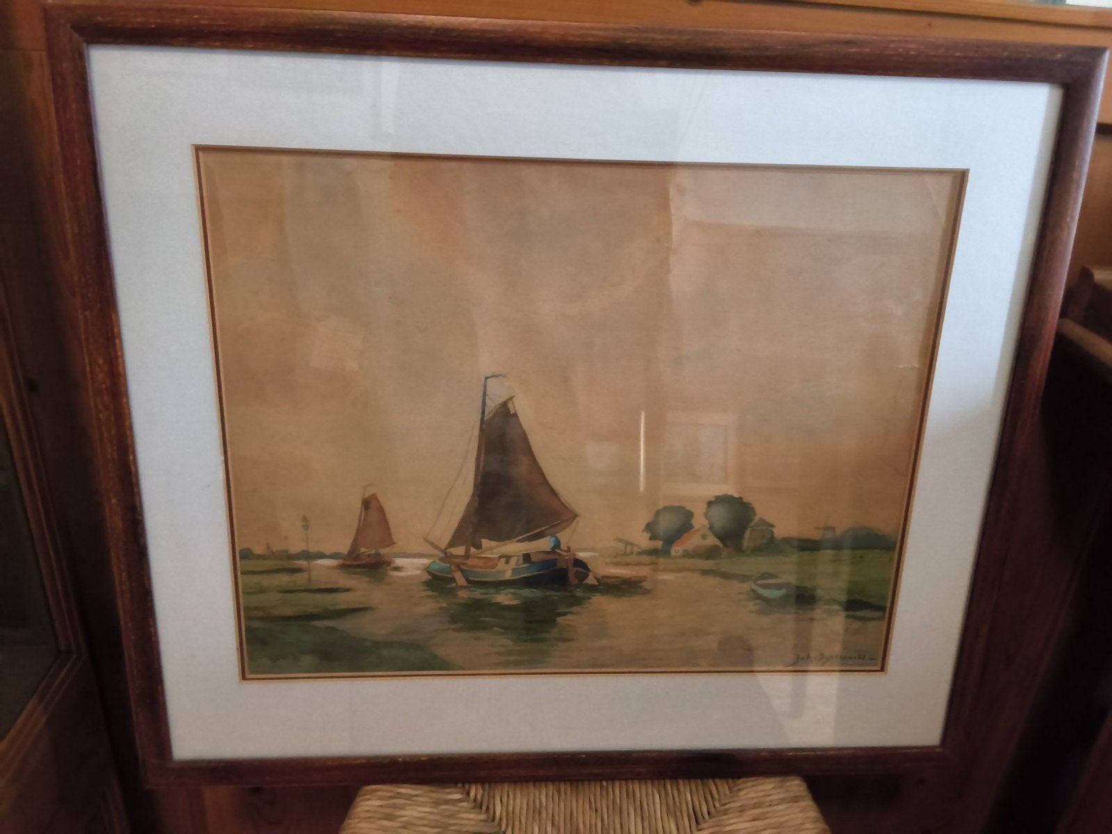 Maritiem Landschap Aquarel Gesigneerd door J. Bijsterveld, Ophalen, Maritiem / water, Realistisch, Gesigneerd