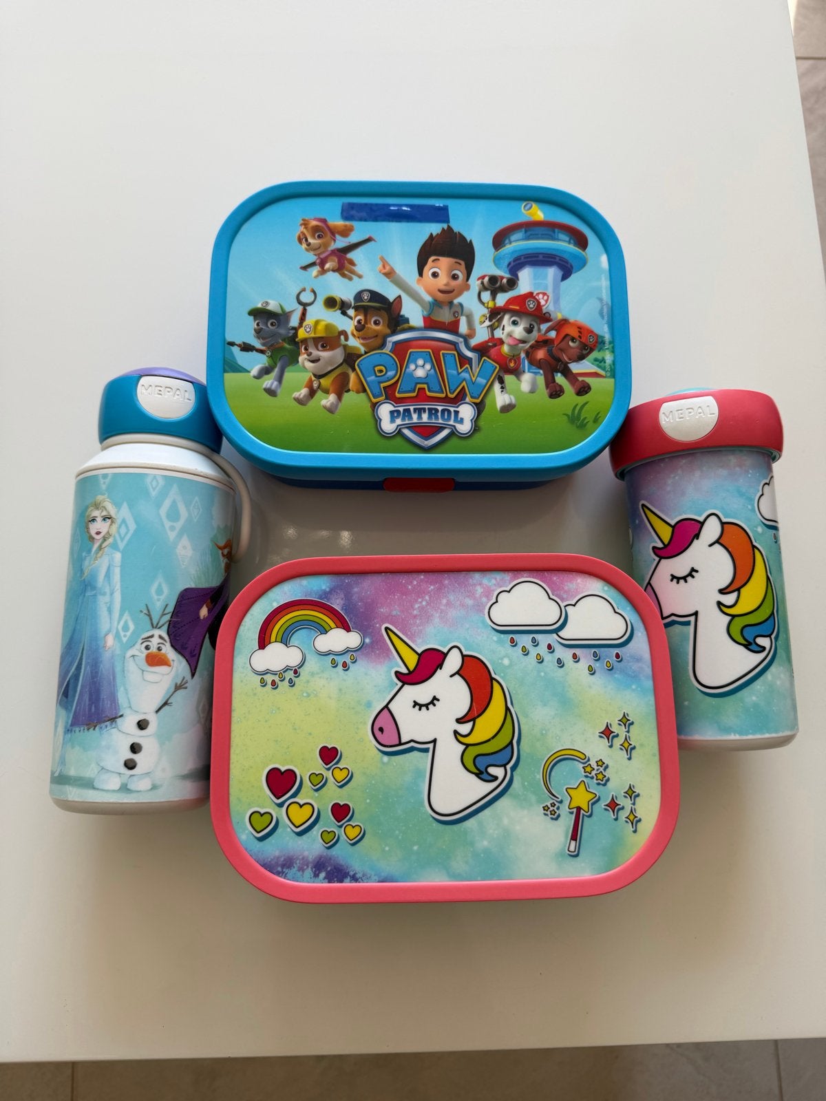 Mepal Broodtrommels en Drinkbekers Paw Patrol & Eenhoorn, Ophalen, Zo goed als nieuw