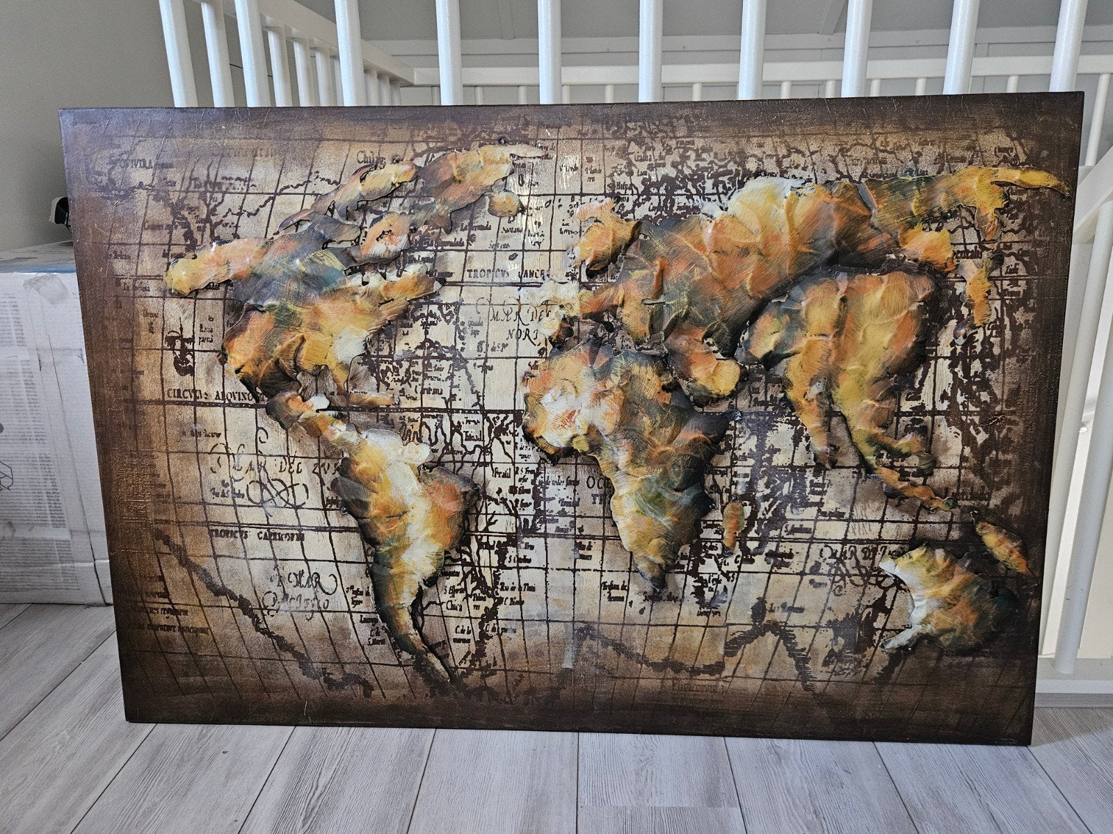 3D Metalen Wereldkaart Schilderij 120x80cm - Z.G.A.N., Ophalen, Metaal, 3D-effect, Overig onderwerp