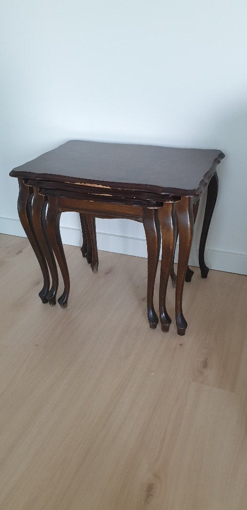 Bijzettafeltjes mimiset miniset 3 stuks vintage klassiek, 45 tot 60 cm, Minder dan 55 cm, Gebruikt, Klassiek