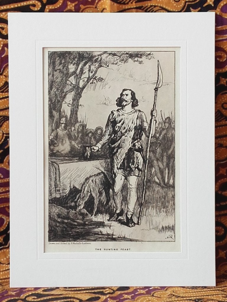 Het jachtfeest mooie originele antieke ets uit Engeland., Dagelijks leven, 1800 - 1899, Ets, Ophalen of Verzenden