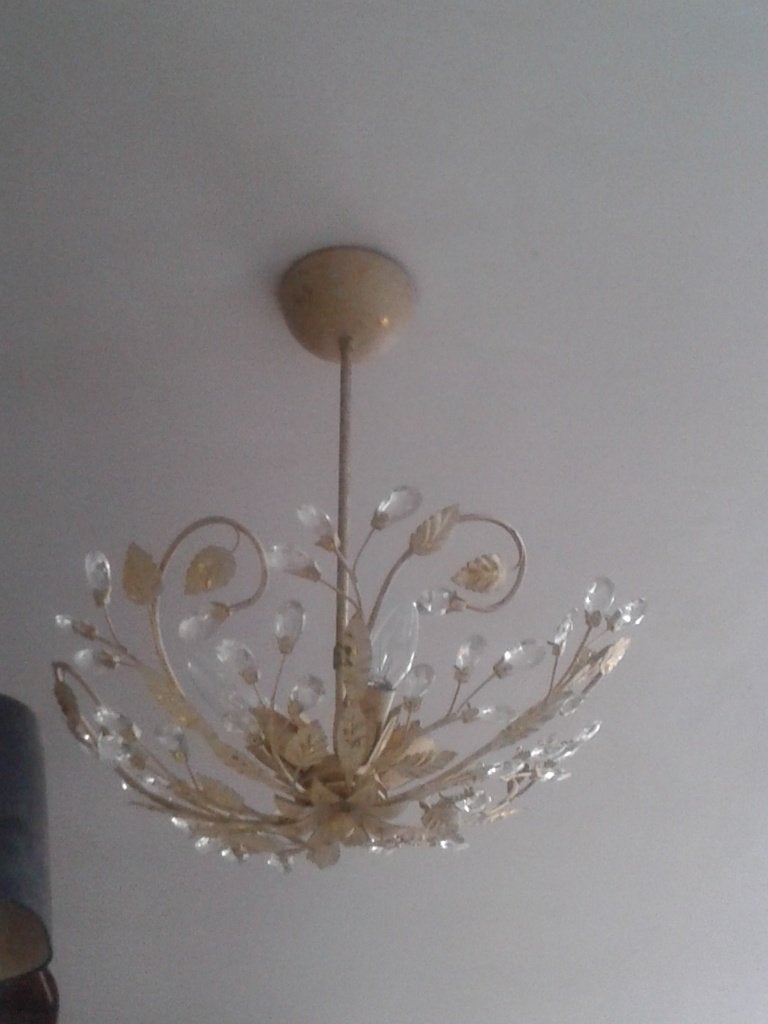KROONLUCHTER ~ Smeedijzer met KRISTAL ~ Italiaans HANDWERK, Ophalen of Verzenden