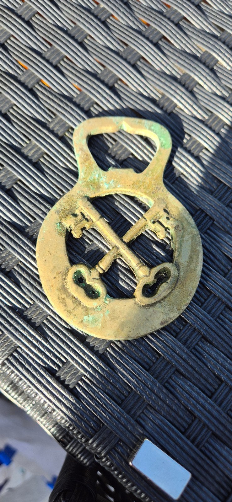 Antieke Edwardiaanse Paarden Brass met Gekruiste Sleutels, Ophalen of Verzenden