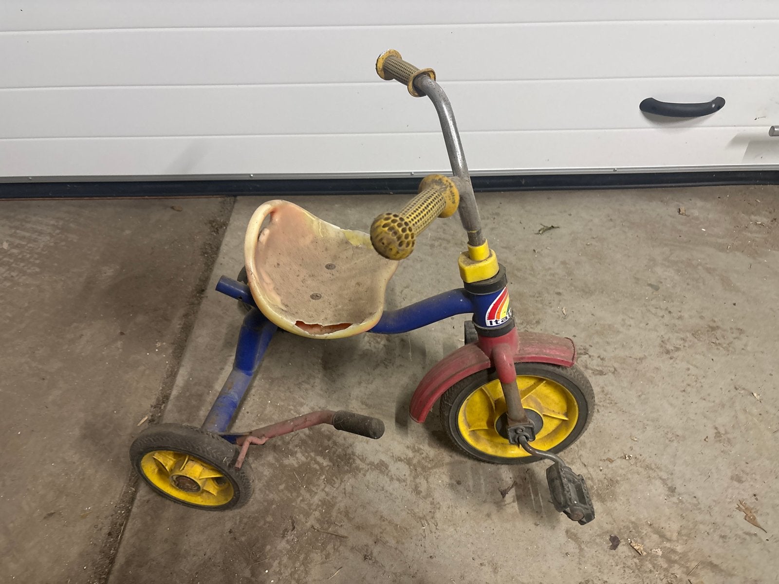 Vintage Kinderdriewieler met Kar - Opknapper, Ophalen of Verzenden, Gebruikt, Trapvoertuig