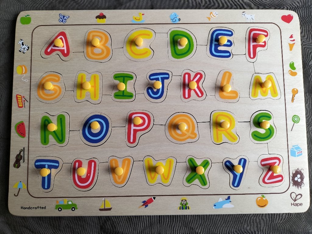 Houten puzzel Alfabet (engels), Ophalen of Verzenden, 10 tot 50 stukjes, Zo goed als nieuw