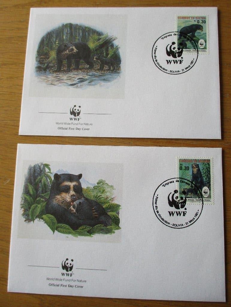 Bolivia, WWF serie FDC's Brilbeer, 1991, Verzenden, Gestempeld, Dier of Natuur