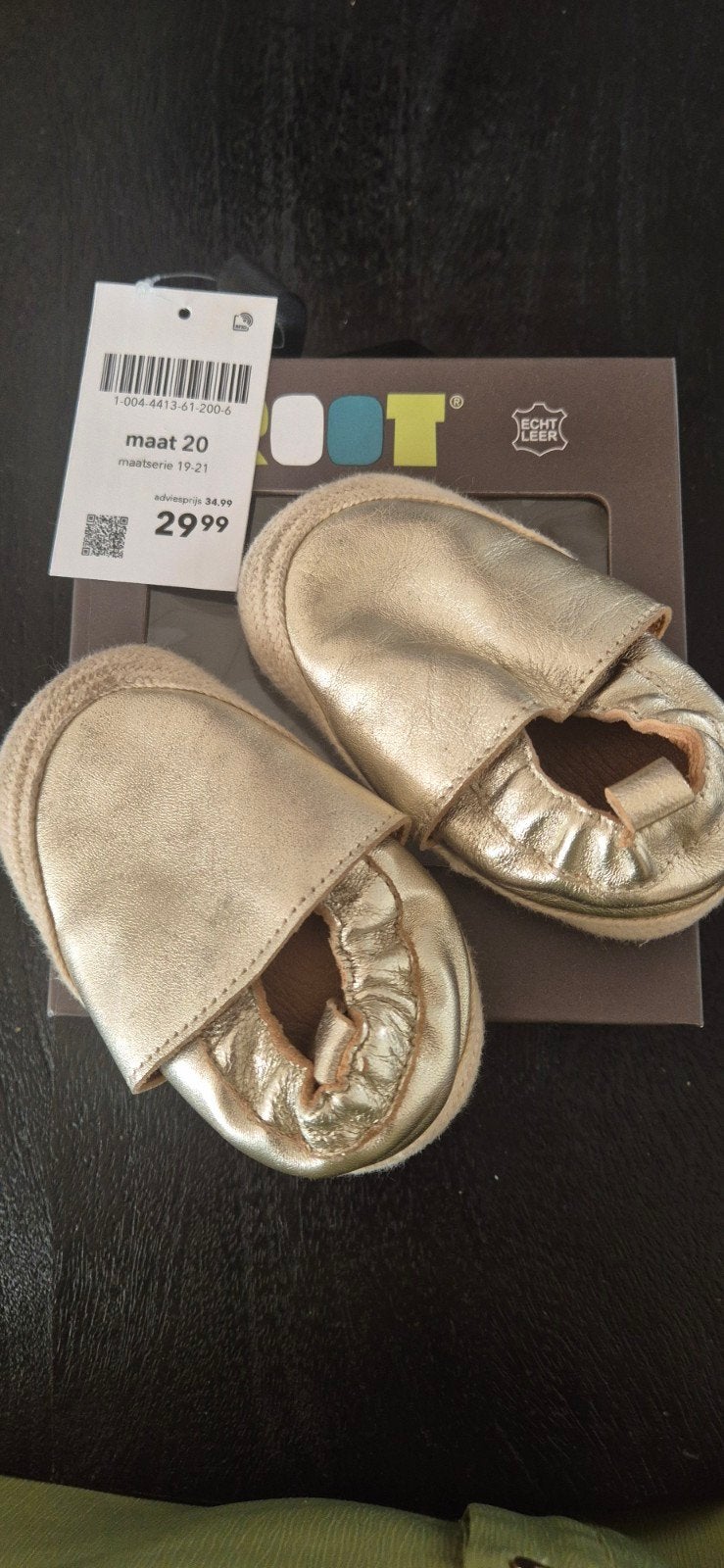 Gouden leren babyslofjes maat 20 - Zo goed als nieuw, Ophalen of Verzenden