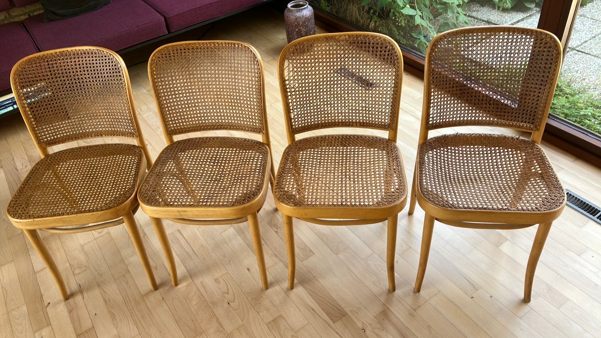 4 Thonet eetkamerstoelen beuken-rotan, Huis en Inrichting, Stoelen, Ophalen, Gebruikt, Overige kleuren, Hout