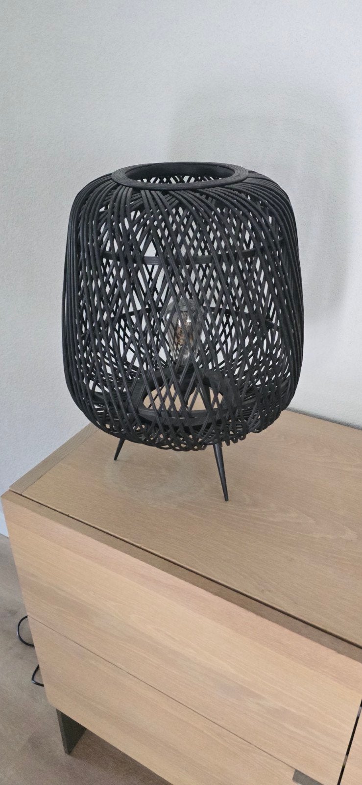 Zwarte rieten lamp, Ophalen, Zo goed als nieuw, Overige materialen, Minder dan 50 cm