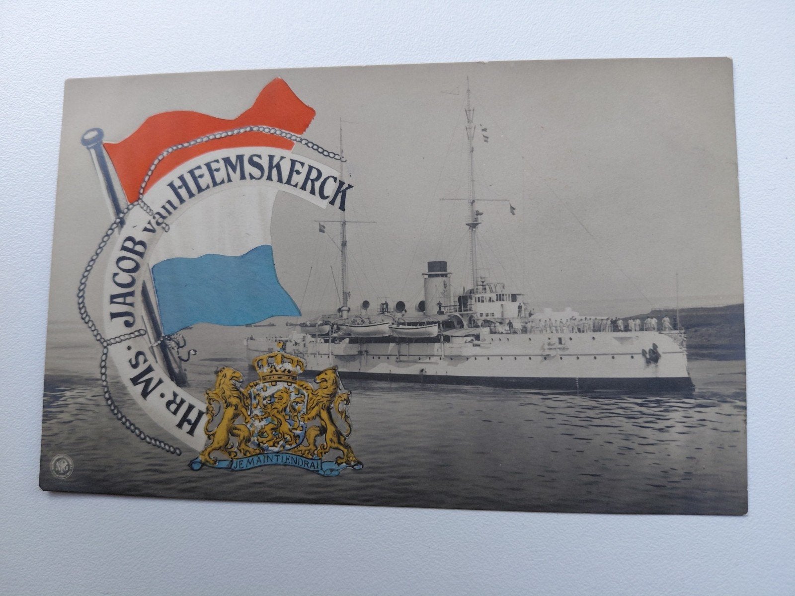 Ansichtkaart Hr. Ms. Jacob van Heemskerck, pantserschip, Verzenden