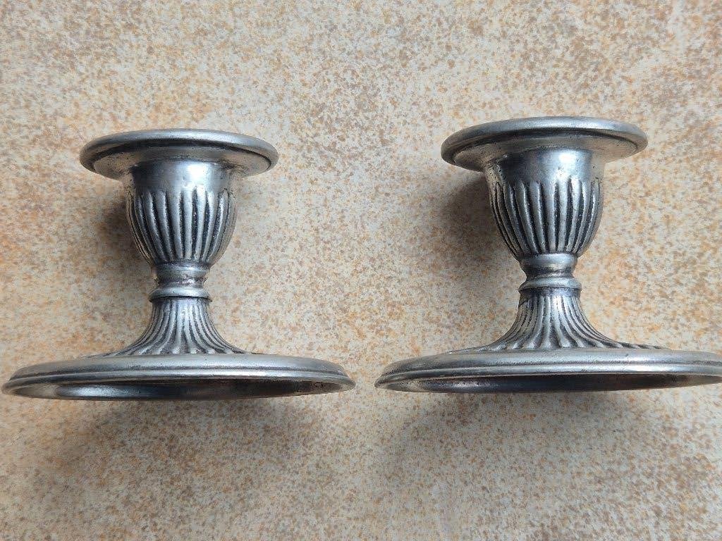 Zilvertin set kandelaars, Antiek en Kunst, Ophalen of Verzenden