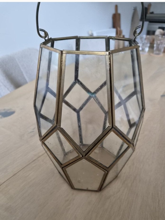 Glazen Lantaarn/Windlicht - 25 cm hoog - Zo goed als nieuw, Ophalen, Zo goed als nieuw, Glas, Lantaarn