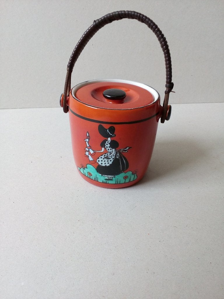 Oud suiker/dekselpotje.York Silver Crown keramiek.Oranje., Antiek en Kunst, Ophalen of Verzenden