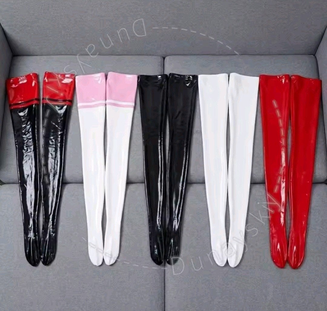 Prachtige Lak Hold Up Kousen, tm 4XL, Kleding | Dames, Stay-up kousen, Verzenden, Zwart, Nieuw