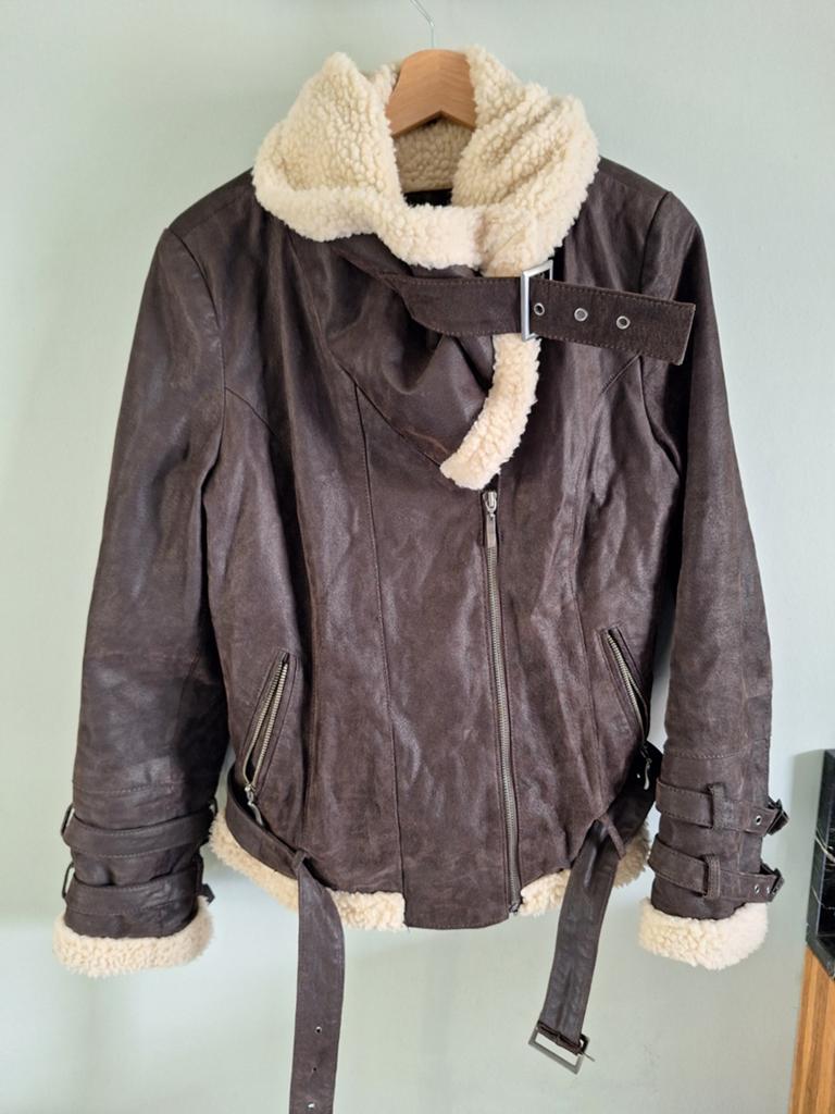 Soho Collection Leren Bikerjack met Teddy Voering, Maat 38/40 (M), Soho Collection, Bruin, Ophalen of Verzenden