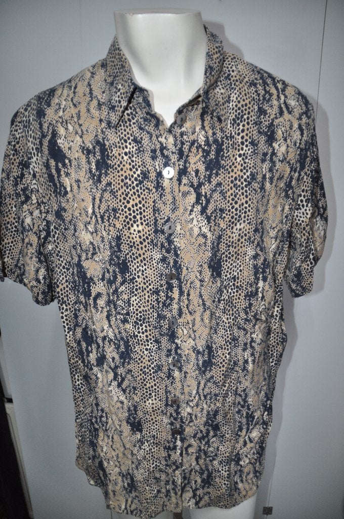 KG71 Erfo Blouse maat 44 zwart bruin tinten, Kleding | Dames, Ophalen of Verzenden, Zo goed als nieuw, Meerkleurig, Blouse of Tuniek