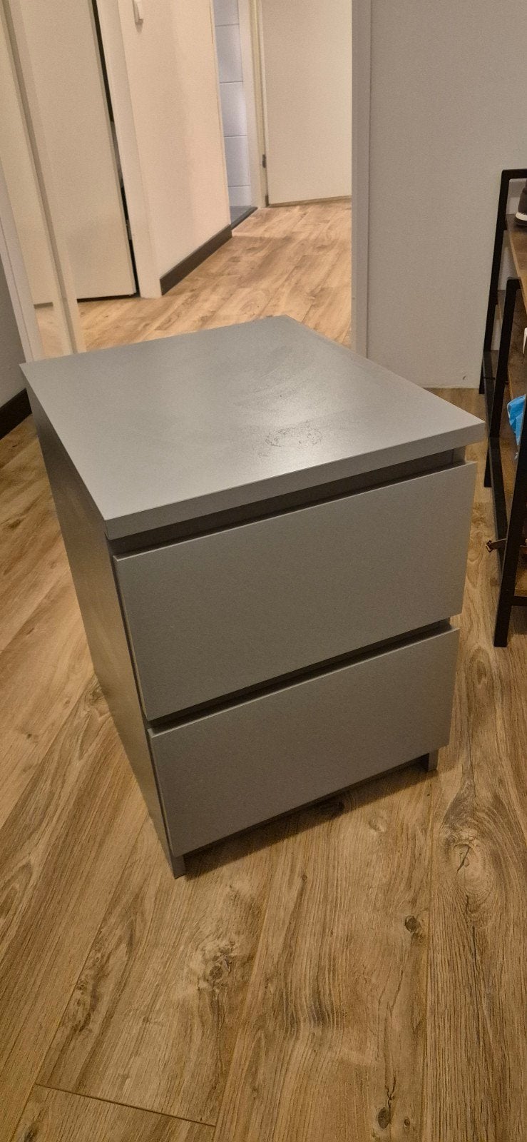 Ikea Malm Nachtkastje Grijs met 2 Lades, Ophalen, Gebruikt, Minder dan 45 cm, Minder dan 55 cm