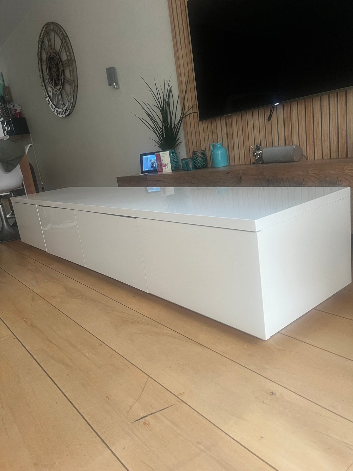 Tv dressoir hoogglans wit, Ophalen, Zwevend dressoir, Zo goed als nieuw, 200 cm of meer