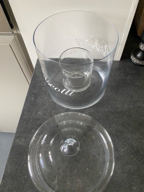 glazen koek-, chocolade-, snoep-'trommel', Ophalen, Glas of Glazen, Nieuw, Glas