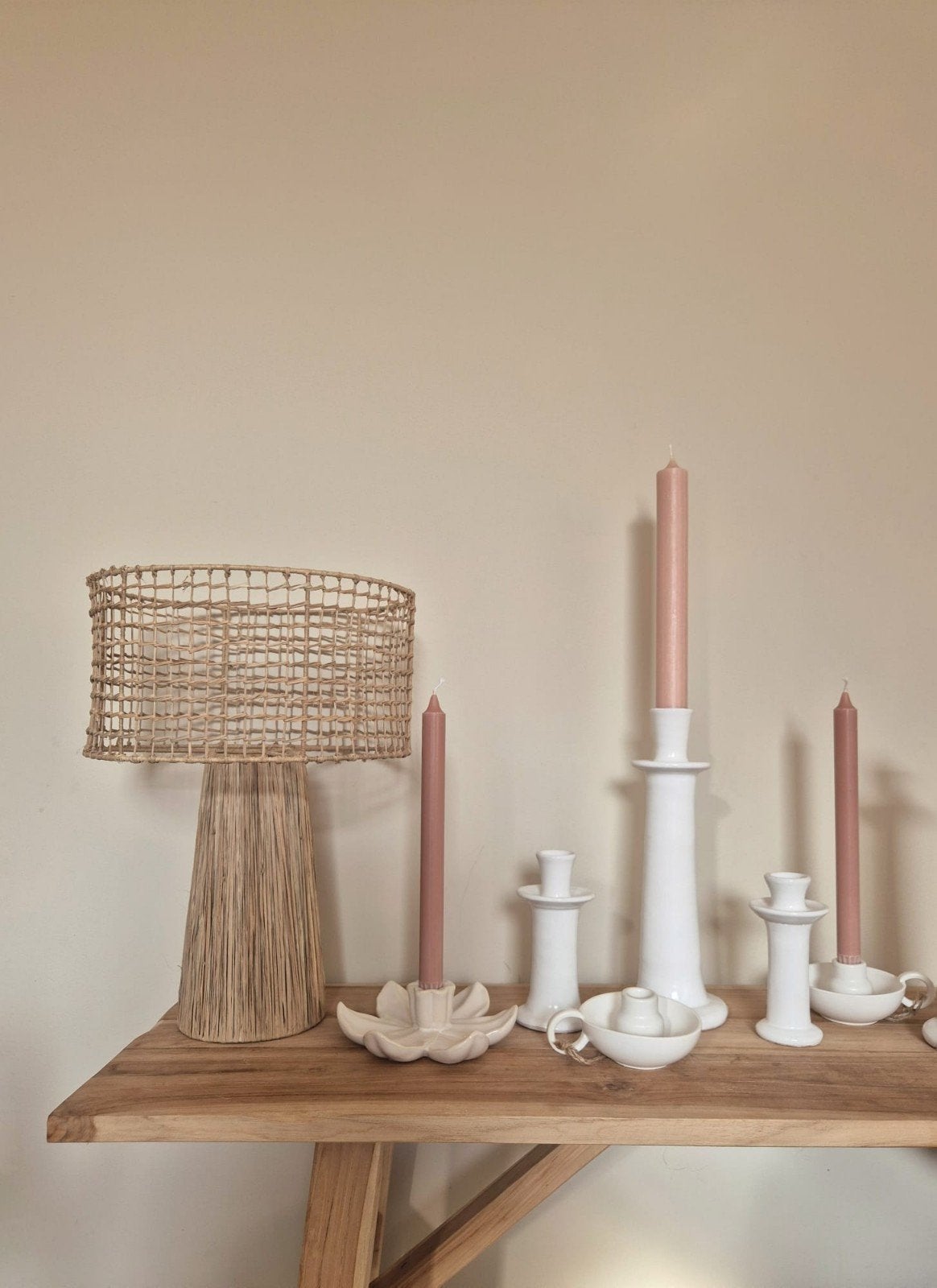 Raffia lamp, Huis en Inrichting, Lampen | Tafellampen, Beige, 42 cm, Natuurlijk materiaal, Nieuw