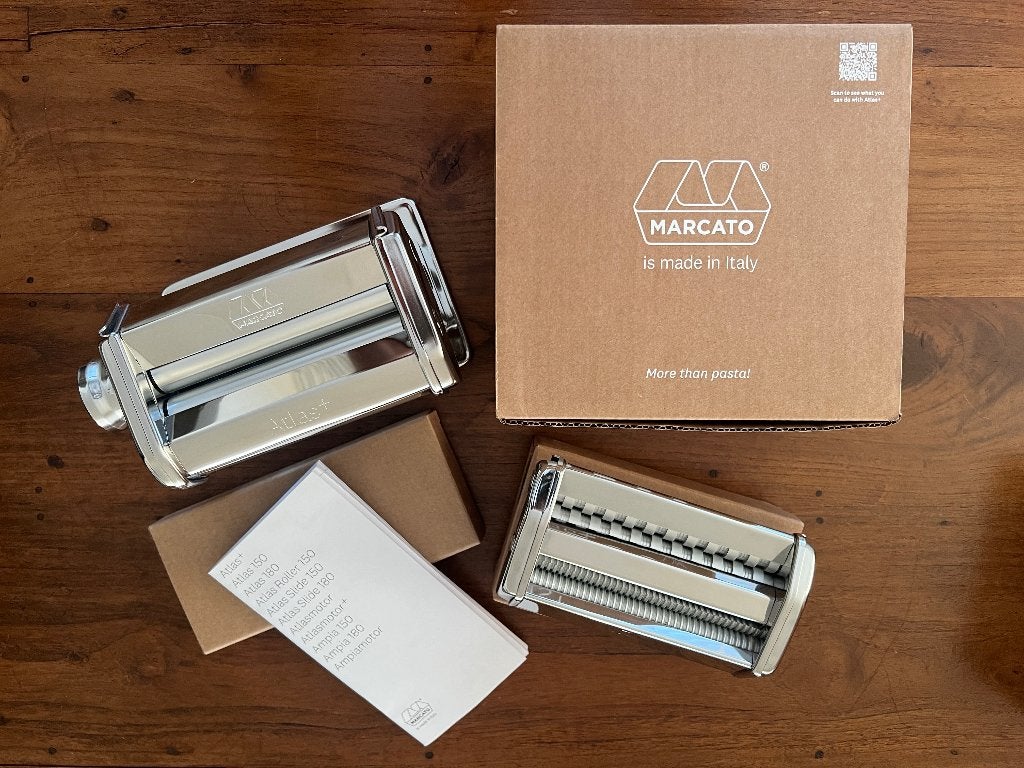 Marcato Atlas+ Pastamachine en Marcato Pastadrive Motor, Zilver, Ophalen of Verzenden, Zo goed als nieuw, Pastamachine