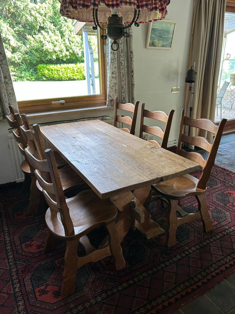 Massief eiken eettafel met 6 stoelen, Ophalen