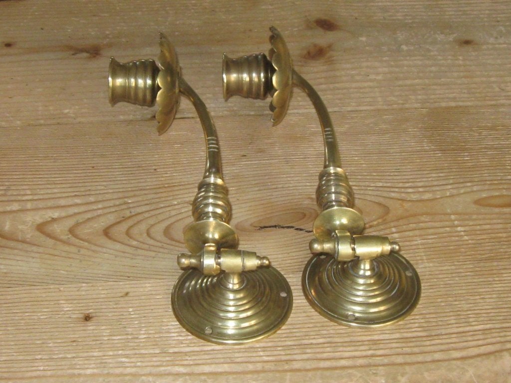 2 Messing piano kandelaars, Ophalen, Koper of Brons