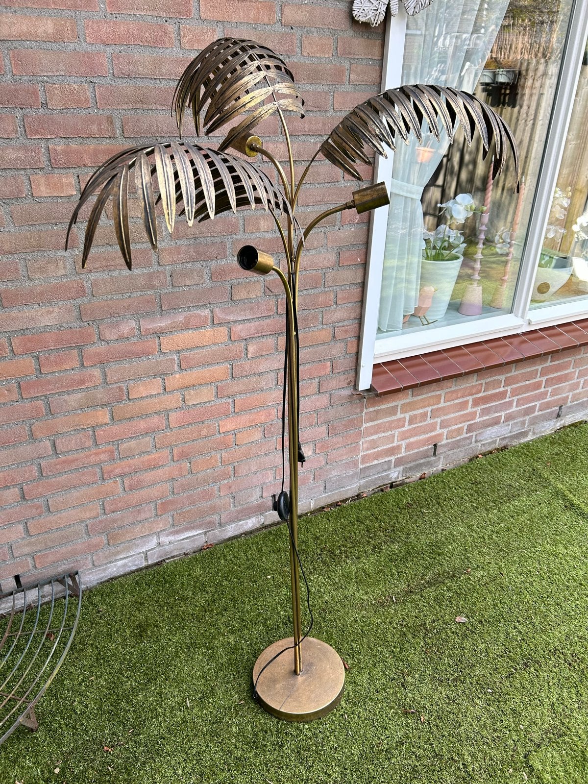 Vintage Palmboom Vloerlamp - Messing met 3 Lichtpunten, Ophalen, Gebruikt, E14 (klein), Metaal