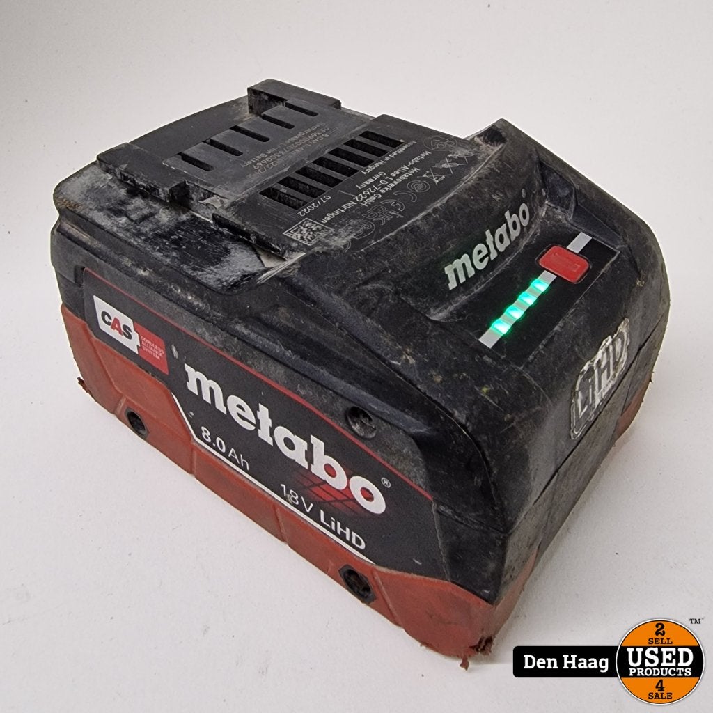 Metabo LiHD 18V 8.0 Ah Accu   | Inc garantie, Metabo, Zo goed als nieuw, Support@metabo.com, Metabo Corporation, Metabo-Werke GmbH, 
72622 NÃ¼rtingen
Germany
