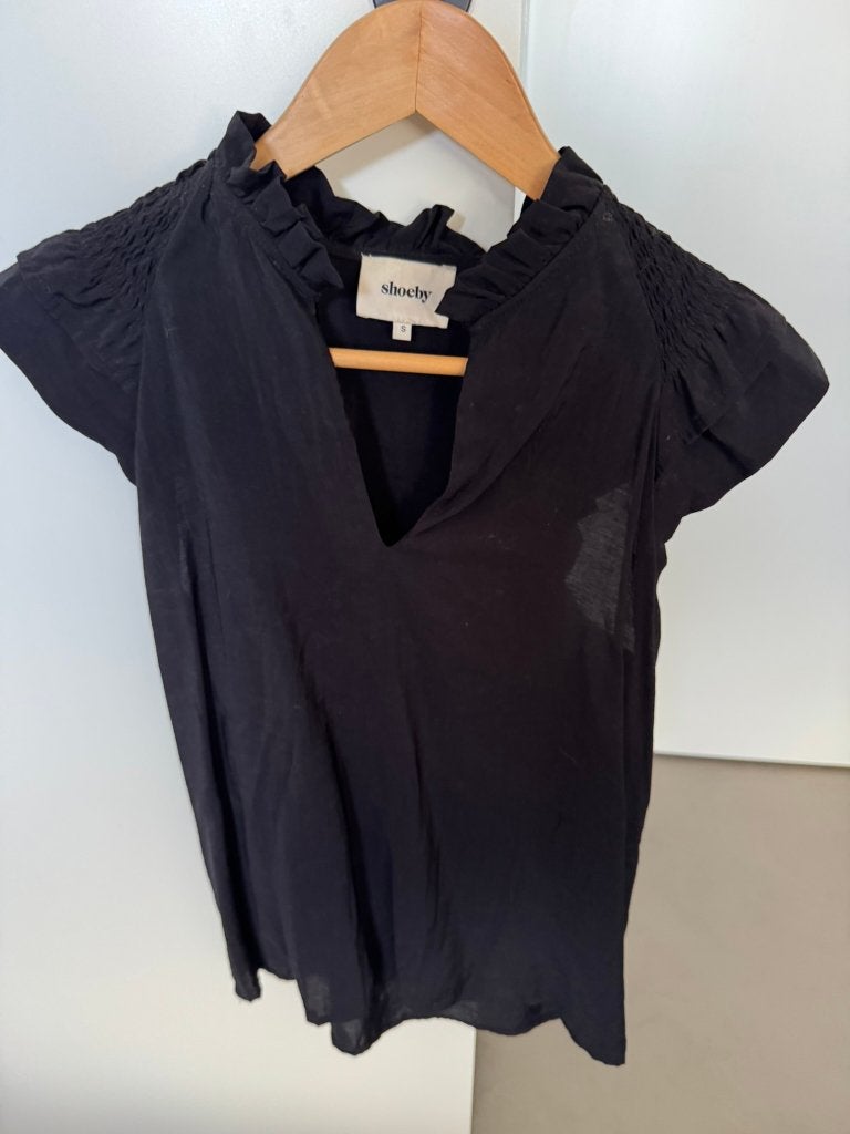 Zwarte top/blousje met v-hals van Shoeby, maat s, Verzenden, Zo goed als nieuw, Zwart, Lange mouw