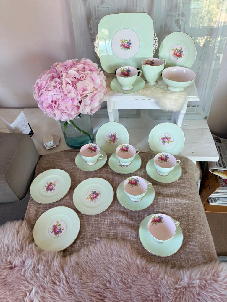 Foley antiek pastel 6 pers koffie thee en taart servies, Ophalen