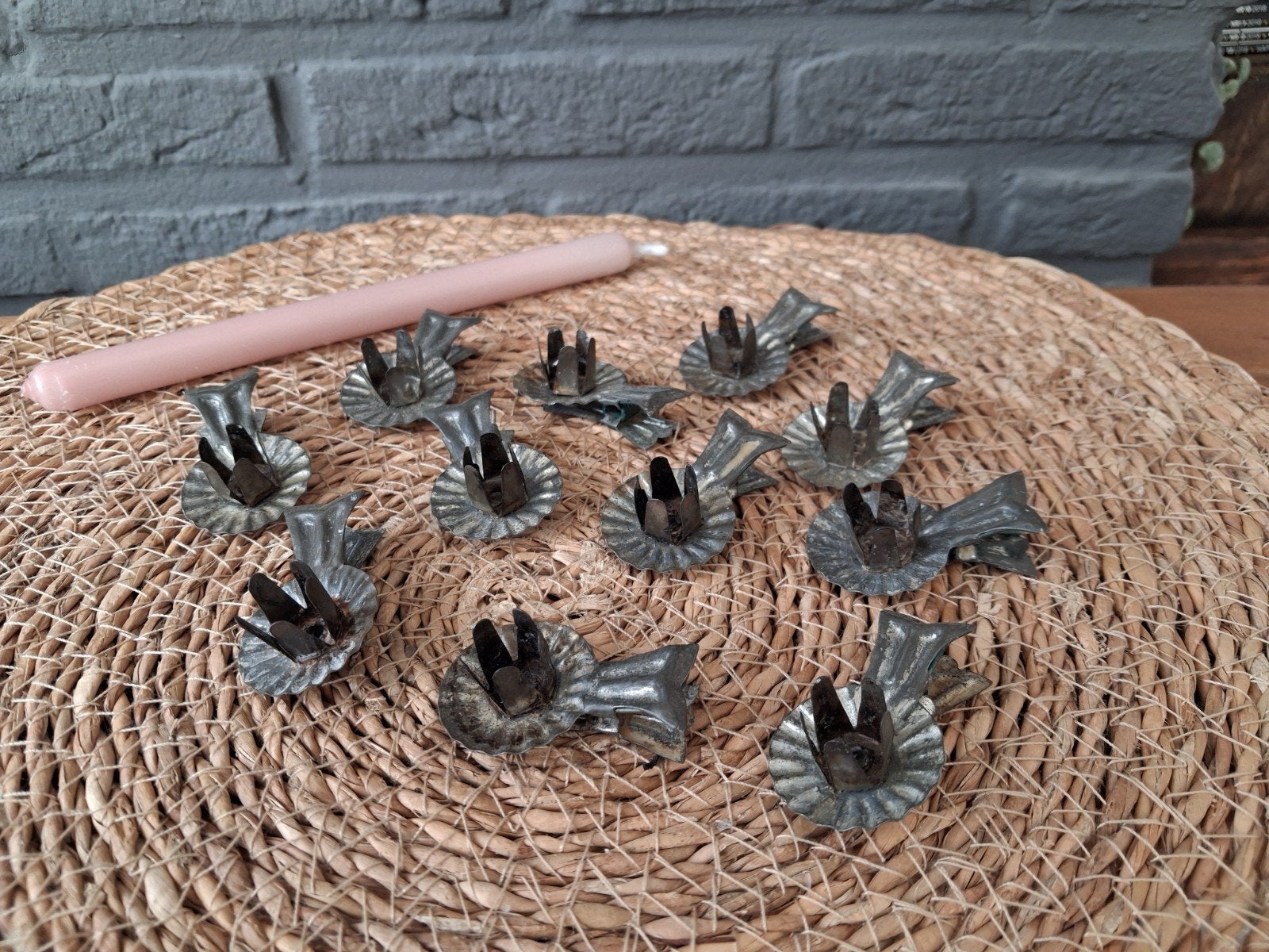 11 vintage oude kerstboom kaarsjes knijper houdertjes, Ophalen of Verzenden