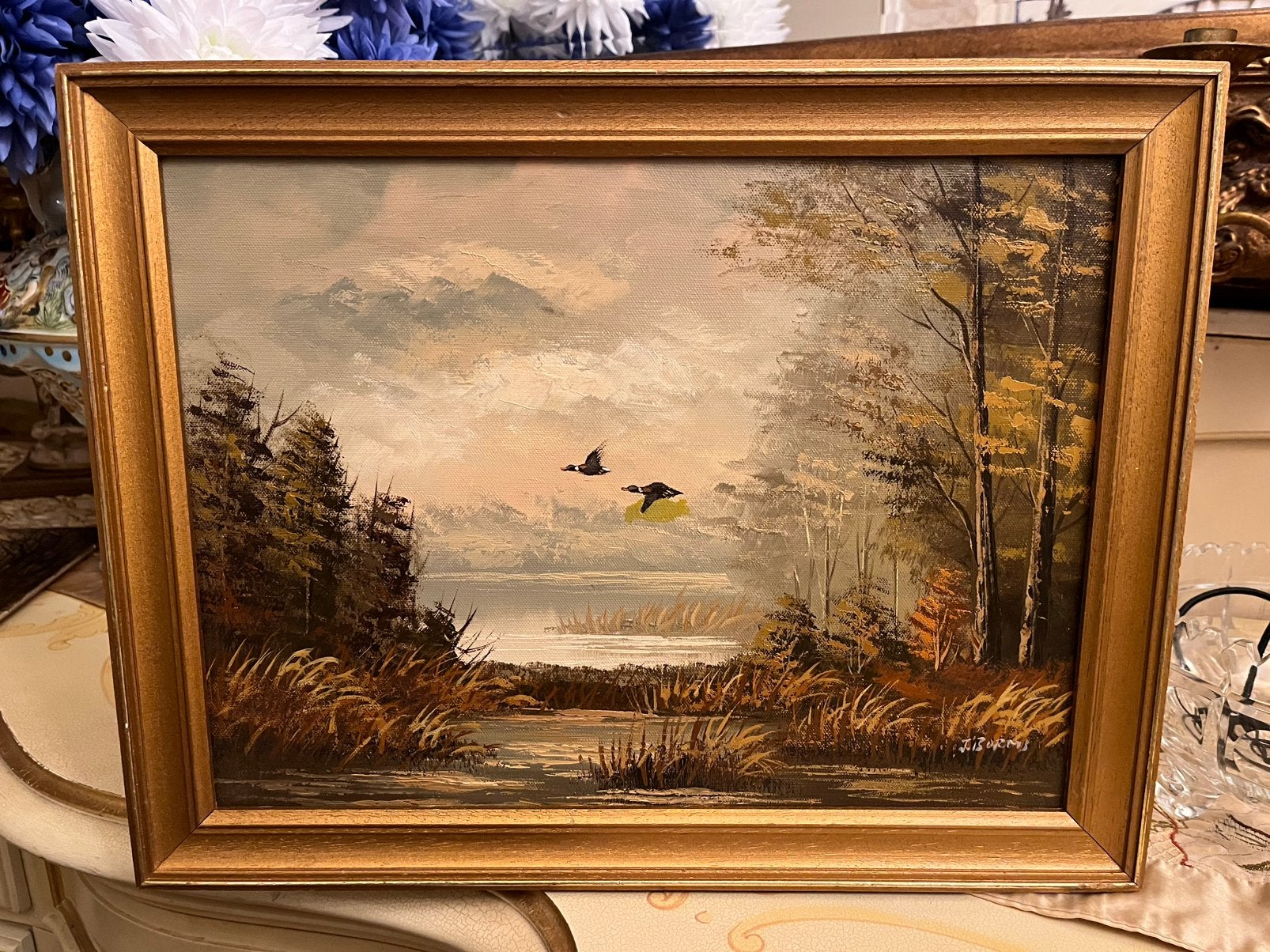 Prachtige olieverf schilderij met eenden, Antiek en Kunst, Kunst | Schilderijen | Klassiek, Ophalen of Verzenden