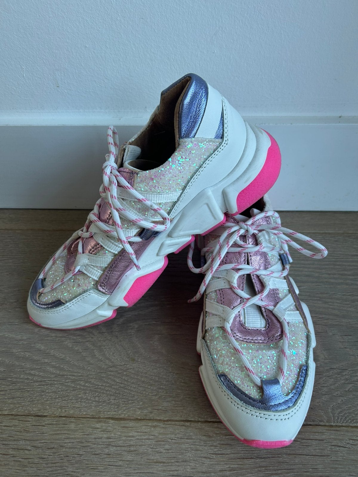 wit/roze/paars/glitter sneakers Los Angelos maat 40 DWRS, Wit, Ophalen of Verzenden, Sneakers of Gympen, Zo goed als nieuw