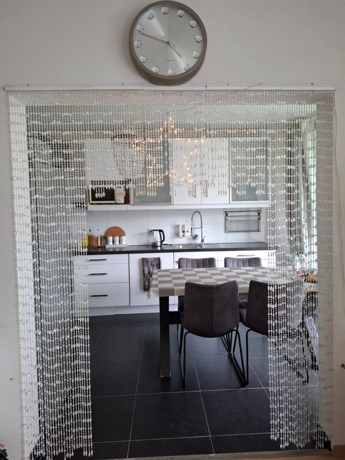 Mooi kralen siergordijn - Glanzend en decoratief, Huis en Inrichting, Ophalen of Verzenden, Zo goed als nieuw, Wit