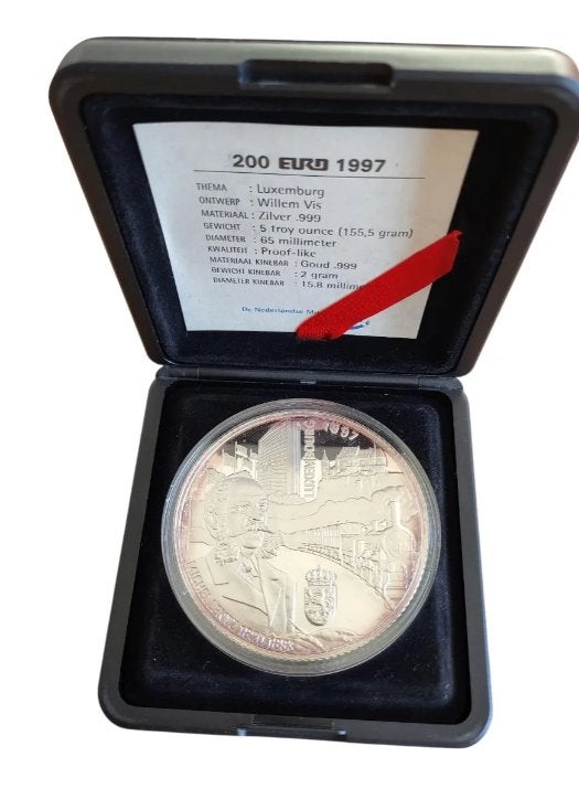 Nederland Zilveren 200 Euromunt 1997 met Gouden Kinebar, Ophalen of Verzenden, Zilver