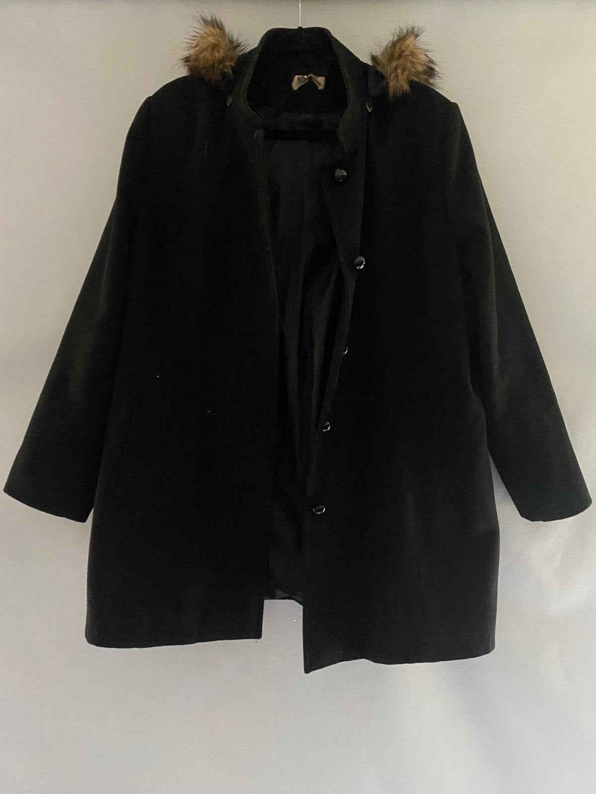 Akyar Zwarte Winterjas Afneembare Bontkraag | Maat 52 | XXL, Ophalen of Verzenden, Gedragen, Maat 46/48 (XL) of groter, Zwart