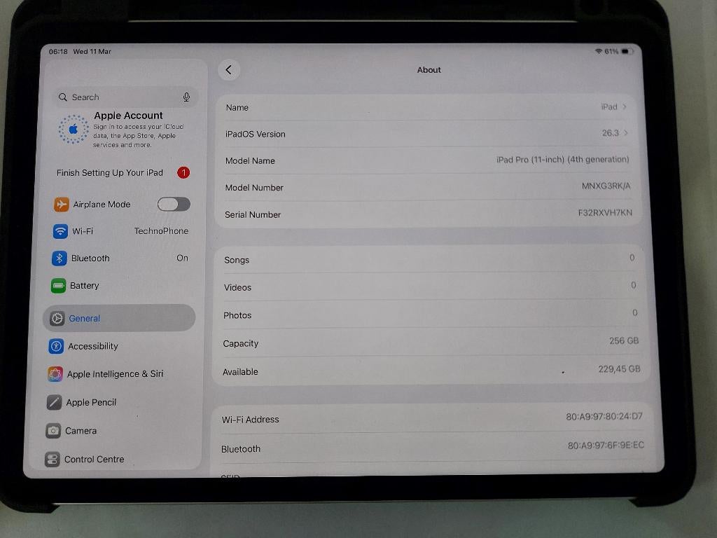 Apple iPad Pro 11 (4e gen) - Tablet - 256GB WiFi, Ophalen, Apple iPad, Zwart, 11 inch