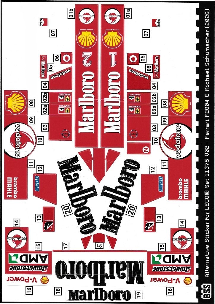 Stickervel voor Lego 11375 M. Schumacher Ferrari F2004 Nieuw, Ophalen of Verzenden, Nieuw, Overige merken