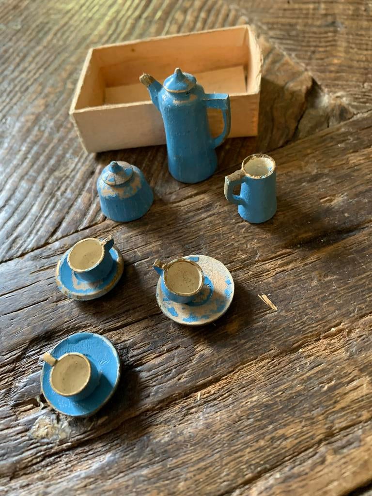 Antiek Erzgebirge Kinderserviesje - Houten Speelgoed, Antiek en Kunst, Antiek | Servies los, Ophalen of Verzenden
