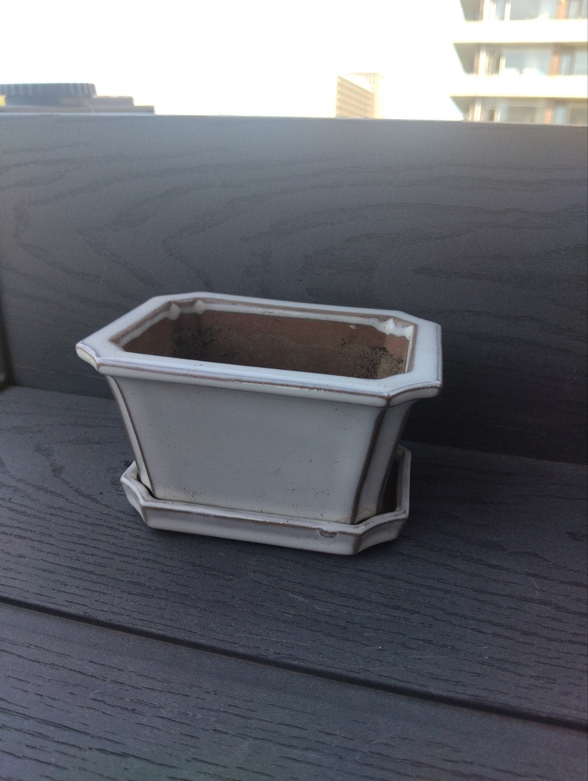 Witte Bonsai Pot met Schotel - Keramiek Fuji Japan, Ophalen, Gebruikt, Balkon, Overige vormen
