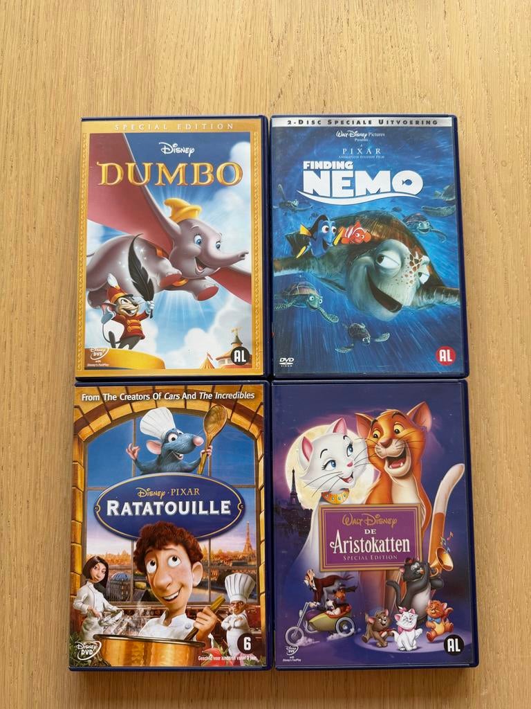 Disney DVD’s: Dumbo, Finding Nemo, Ratatouille, Aristokatten, Avontuur, Gebruikt, Alle leeftijden, Boxset