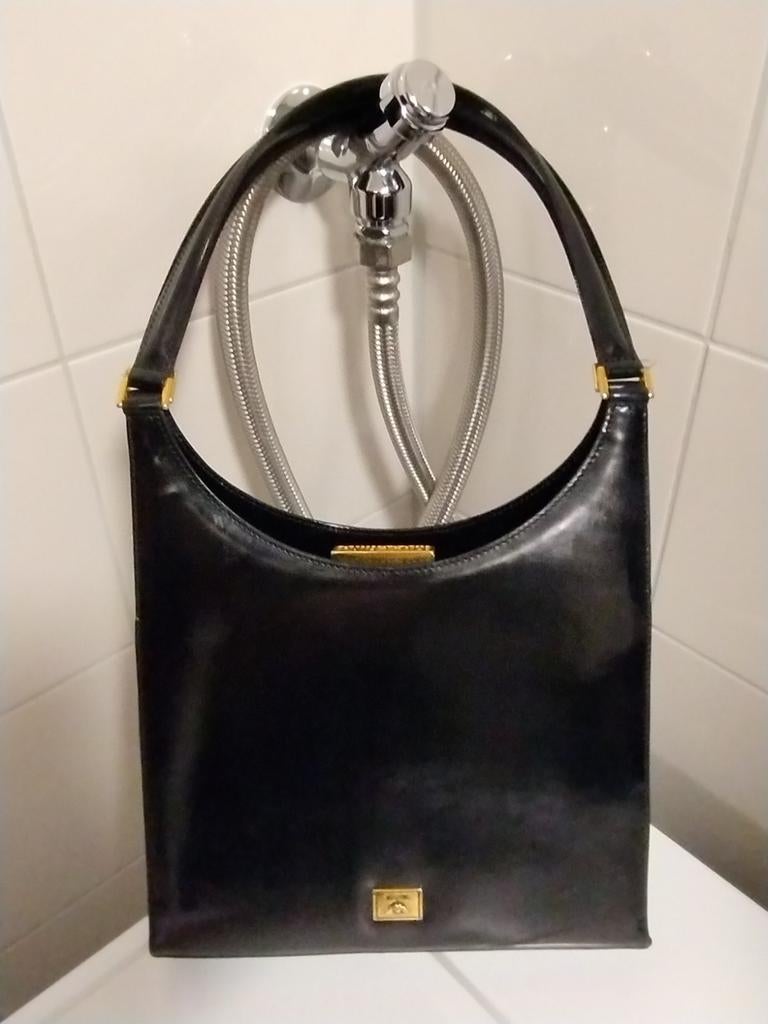 Vintage Moschino lak lederen damestas, Ophalen of Verzenden, Zwart, Handtas