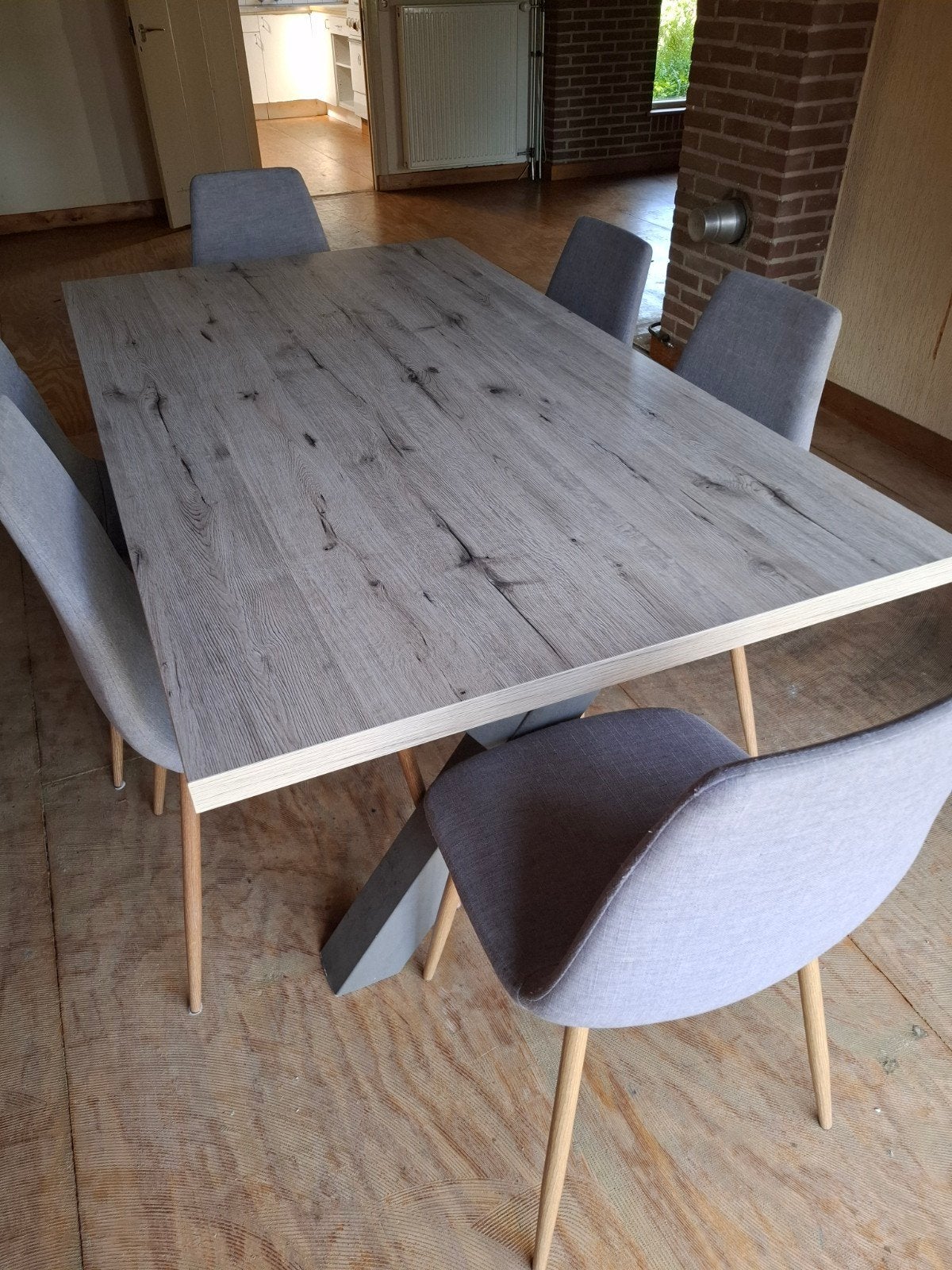 Eettafel met 6 stoelen, Huis en Inrichting, Tafels | Eettafels, Overige houtsoorten, Gebruikt, 150 tot 200 cm, Vier personen