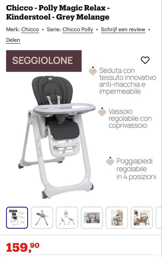 Chicco Polly Magic Relax kinderstoel - Grijs, Kinderen en Baby's, Kinderstoelen, Ophalen of Verzenden, Zo goed als nieuw, Meegroeistoel