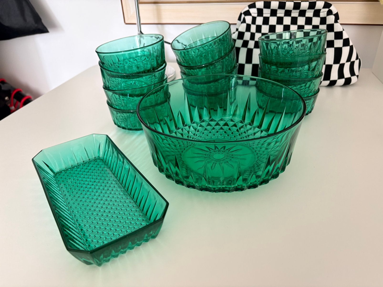 Vintage Arcoroc France Emerald Green glasservies – 14-delig, Ophalen, Vintage, Glas, Schaal of Schalen